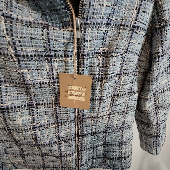 Vika Women's Small Dress Jacket Coat Tweed Cashmere Blue White NWT $398 Zip - Picture 10 of 14